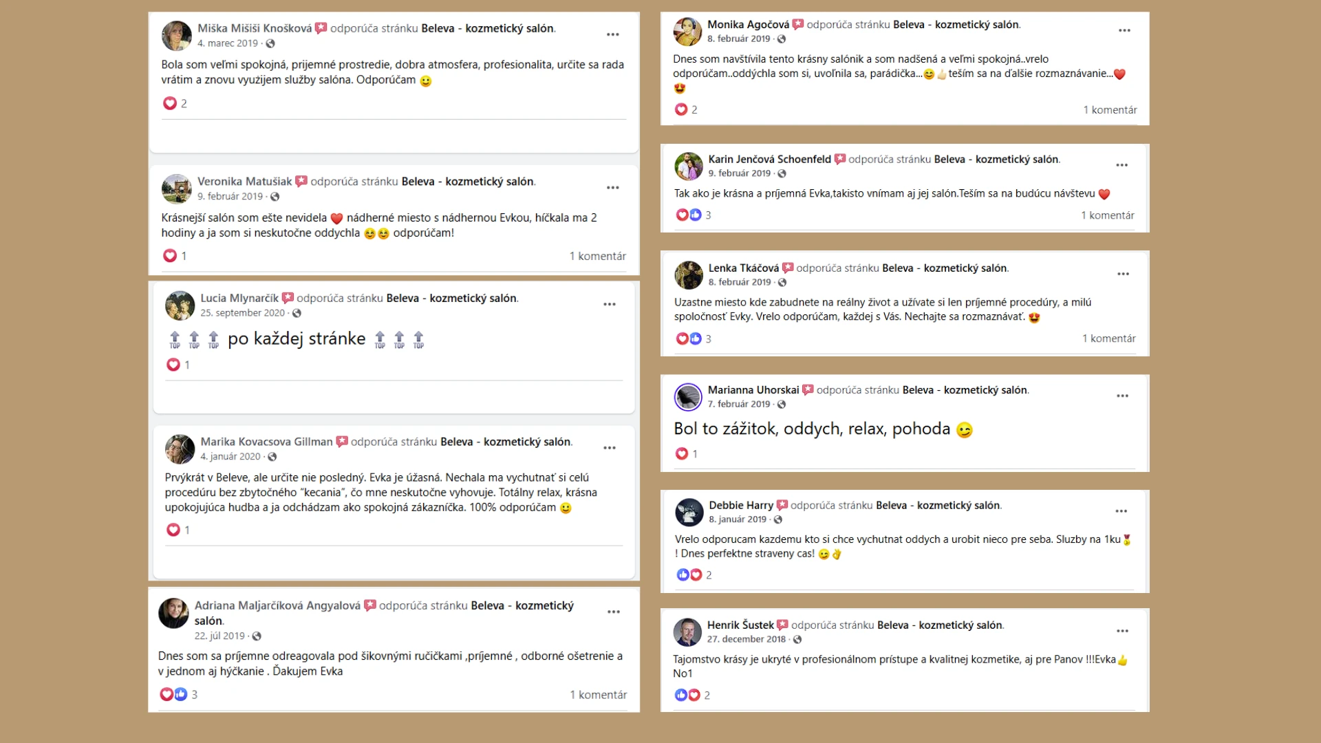 Recenzie klientok salónu BELEVA z Facebooku, časť 1