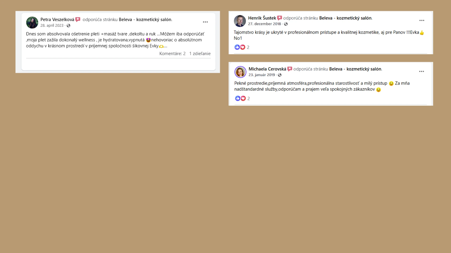 Recenzie klientok salónu BELEVA z Facebooku, časť 3
